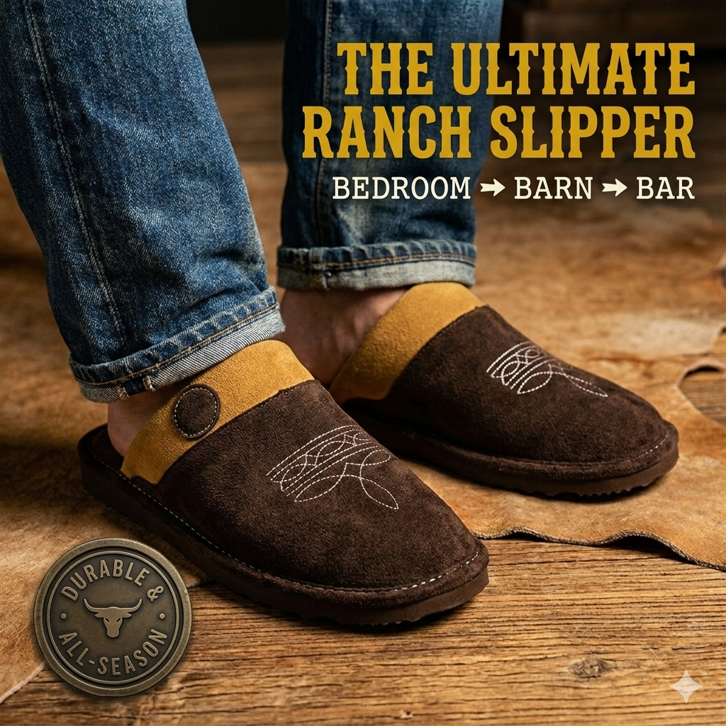 All-Season Western Cowboy Boot Stitch Slipperswith Square Toe