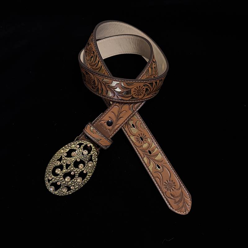 37in-39in TOPACC 50% Off - Brown Embossed Women's Leather Belt