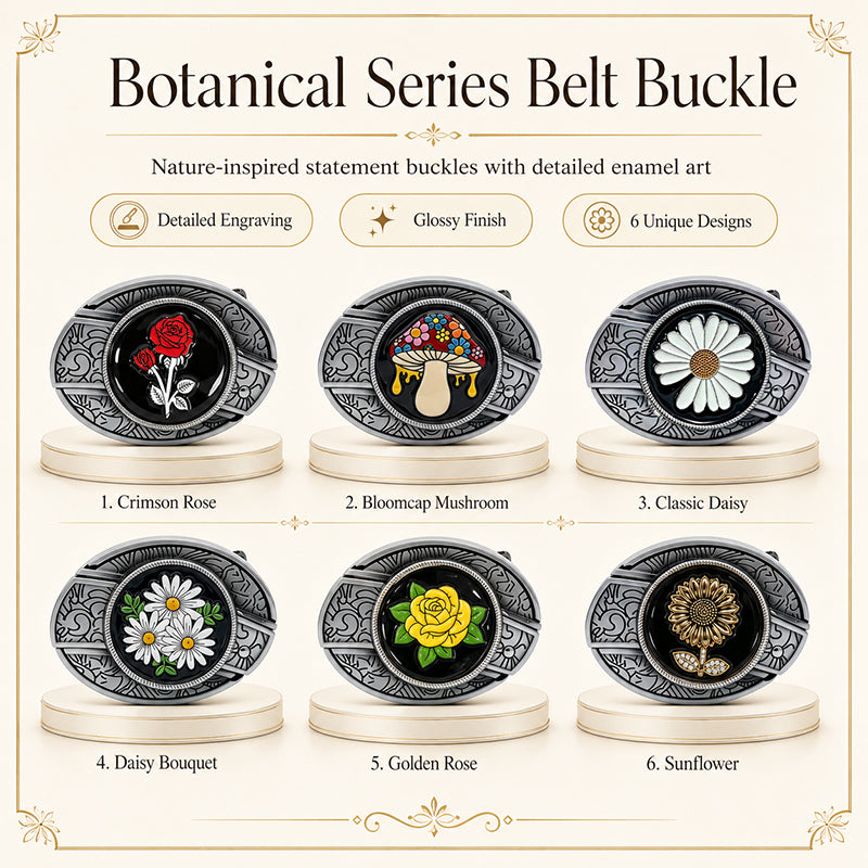 TOPACC Enameled Oval Unisex Belt Buckle - Botanical Belt Buckles