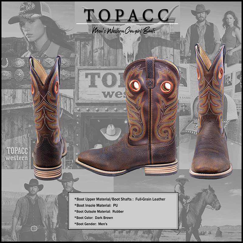 B-Men's Genuine Leather Western Boots