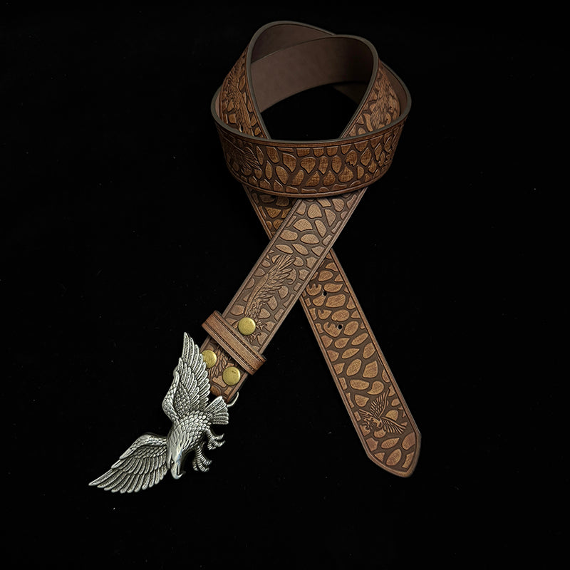 36in-39in-TOPACC 50% Off - Brown belt with an eagle pattern