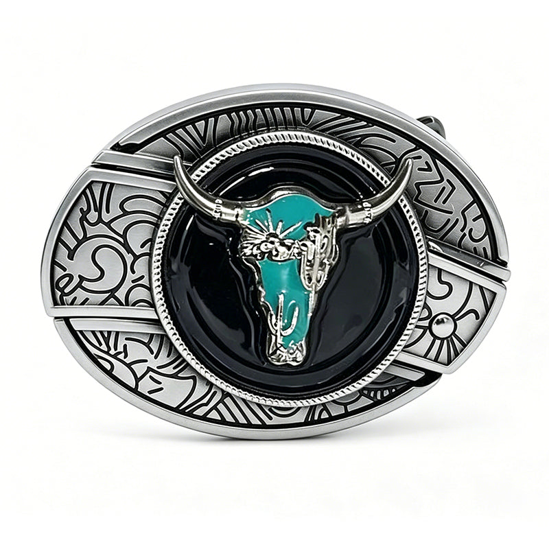 TOPACC Enameled Oval Unisex Belt Buckle - Western Longhorn Belt Buckles