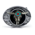 TOPACC Enameled Oval Unisex Belt Buckle - Western Longhorn Belt Buckles