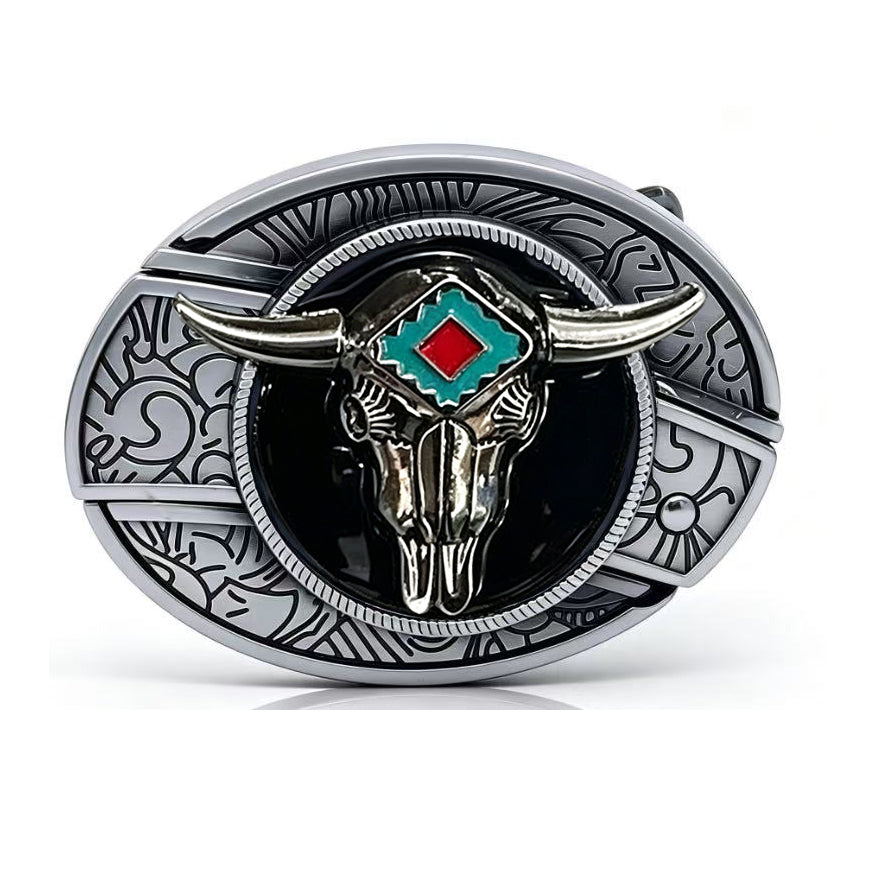 TOPACC Enameled Oval Unisex Belt Buckle - Western Longhorn Belt Buckles
