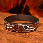 TOPACC Genuine Leather Feather Pattern Belt