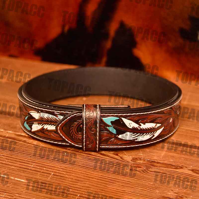 TOPACC Genuine Leather Feather Pattern Belt