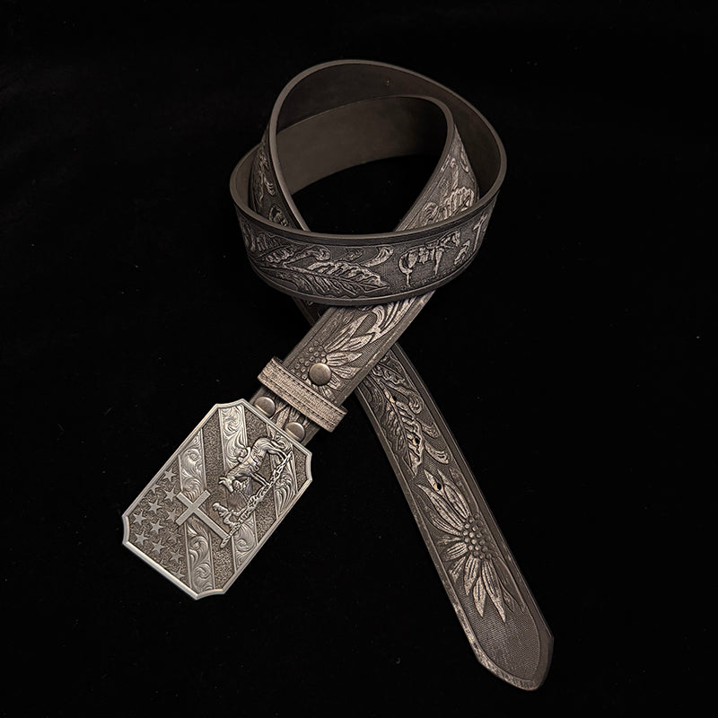 34in-36in-TOPACC 50% Off - Cross-Embossed Leather Belt