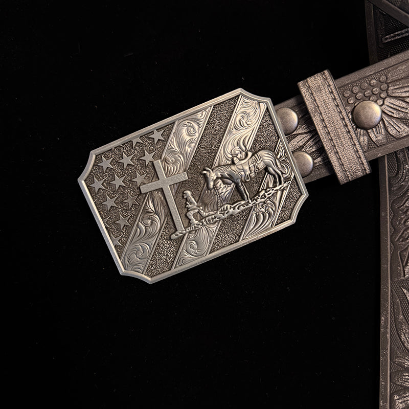 34in-36in-TOPACC 50% Off - Cross-Embossed Leather Belt