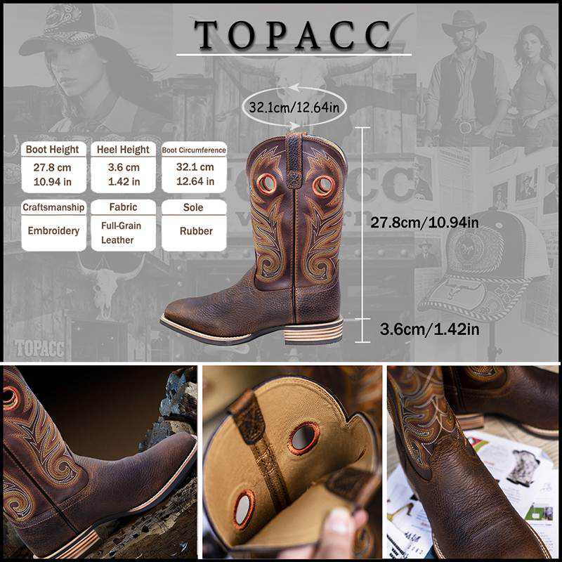 B-Men's Genuine Leather Western Boots