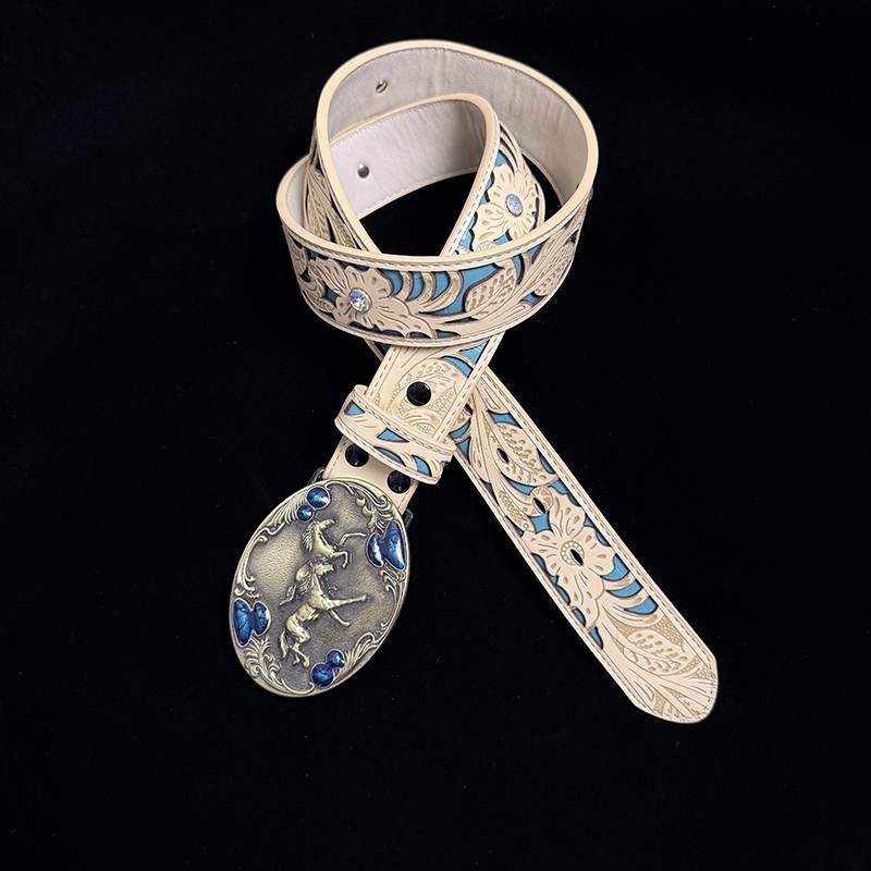 31in-35in TOPACC 50% Off - Turquoise Openwork Embossed Leather Belt