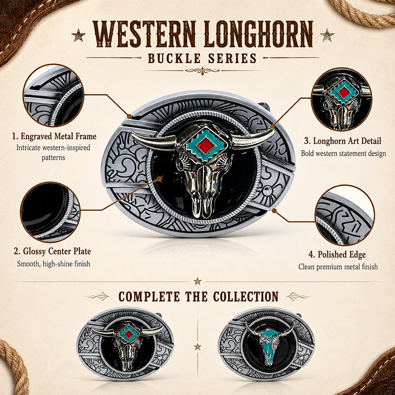 TOPACC Enameled Oval Unisex Belt Buckle - Western Longhorn Belt Buckles