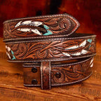TOPACC Genuine Leather Feather Pattern Belt