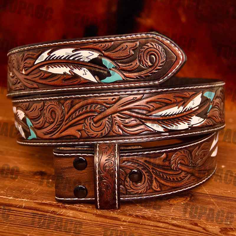 TOPACC Genuine Leather Feather Pattern Belt