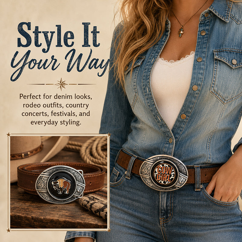 TOPACC Enameled Oval Unisex Belt Buckle - Western Cowboy Belt Buckles