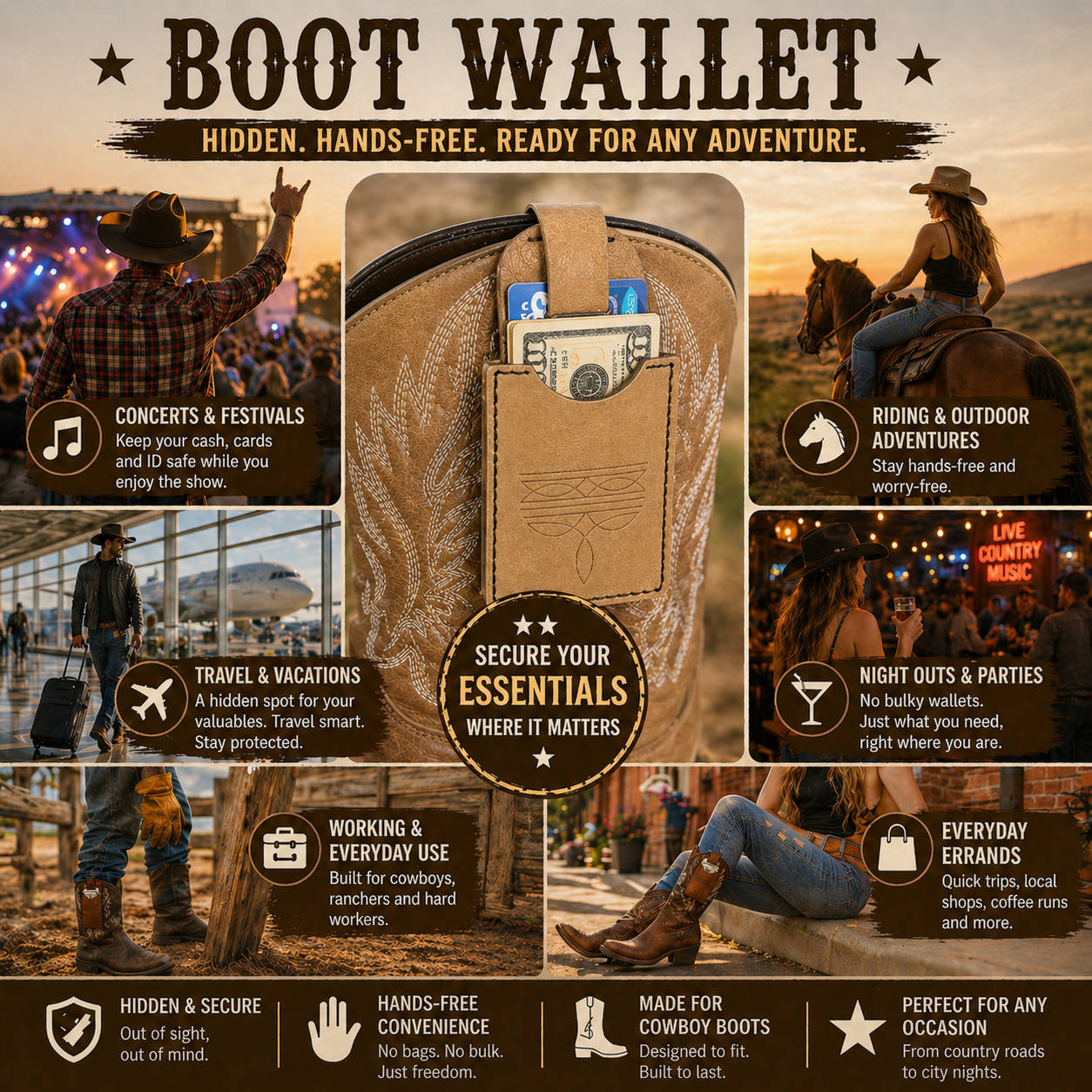 Set de dos billeteras con forma de bota vaquera para hombres y mujeres