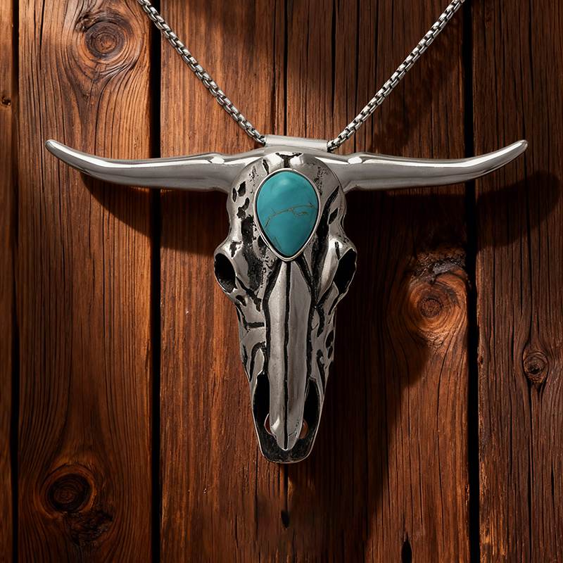 X-Turquoise Longhorn  Skull Necklace Buckle
