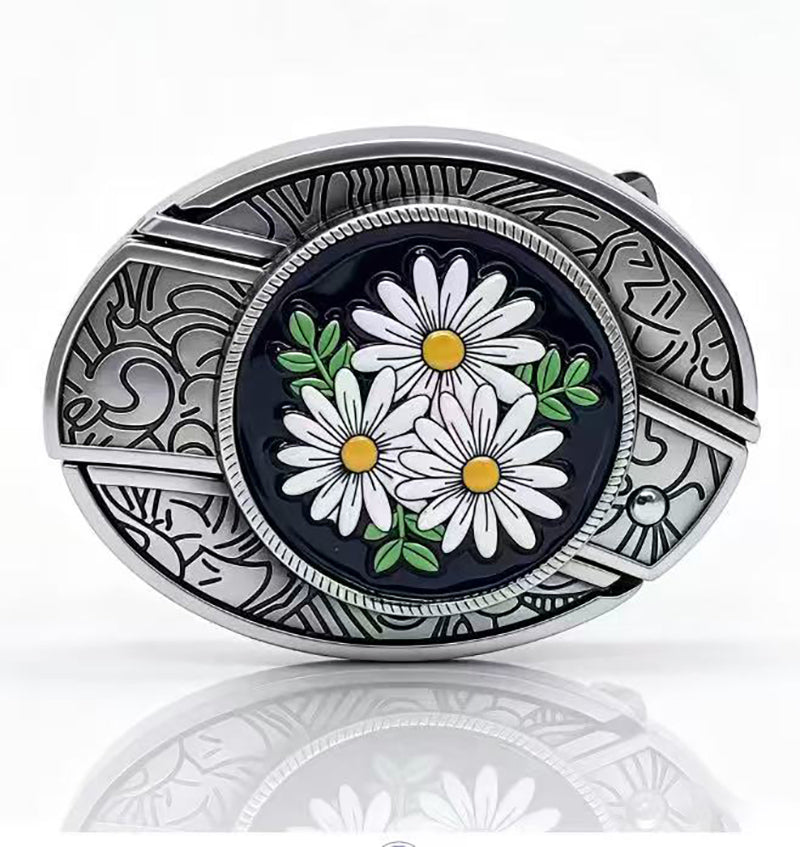 TOPACC Enameled Oval Unisex Belt Buckle - Botanical Belt Buckles