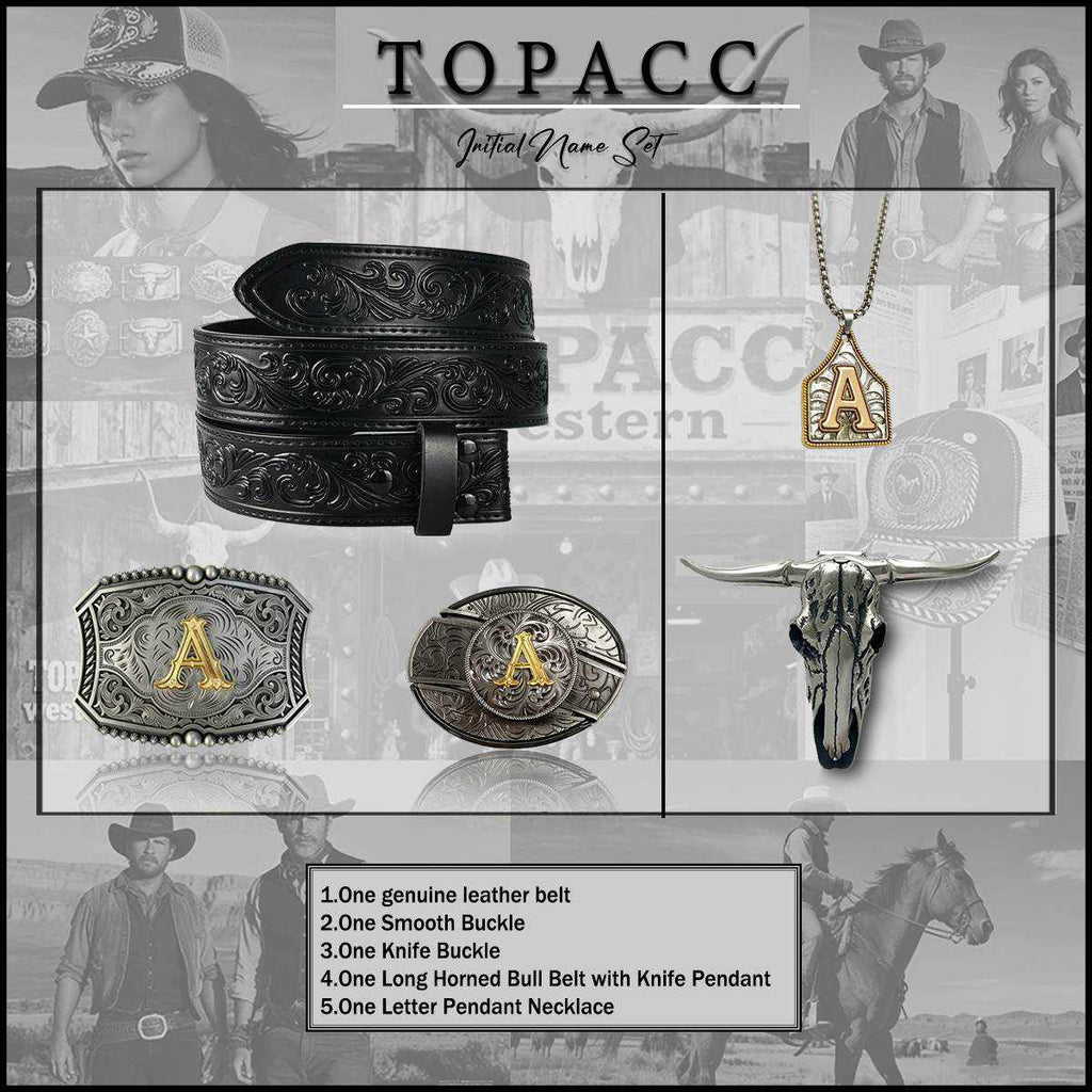 T-Black Genuine Leather Belt with Letter Set