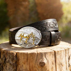 T-Black Leather Belt with Two-tone Strap Holder Buckle