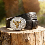 T-Black Leather Belt with Two-tone Strap Holder Buckle