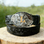 T- Letter Buckle Black Genuine Leather Belts