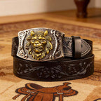 T-Western Black Leather Patterned Tool Belt - Square with Holder Buckle