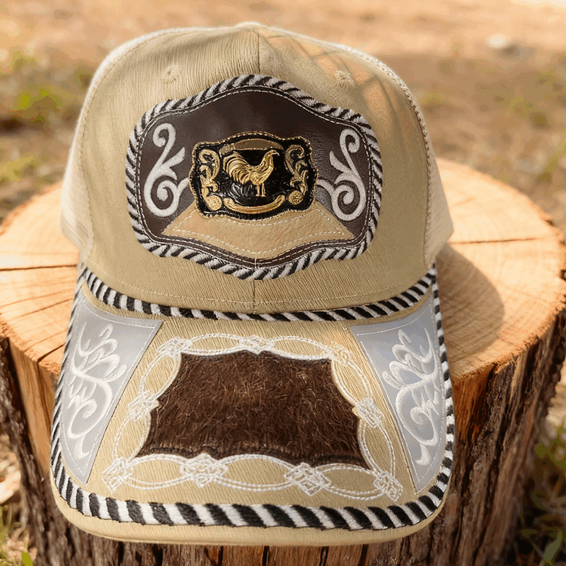 M- Faux horsehair patchwork Trucker Hat