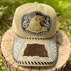 M- Faux horsehair patchwork Trucker Hat