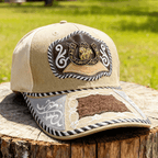 M- Faux horsehair patchwork Trucker Hat