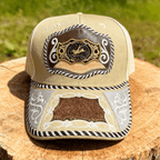 M- Faux horsehair patchwork Trucker Hat