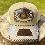 M- Faux horsehair patchwork Trucker Hat
