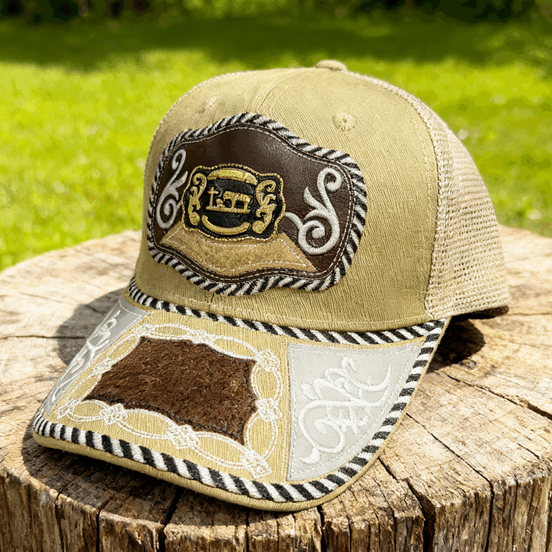 M- Faux horsehair patchwork Trucker Hat