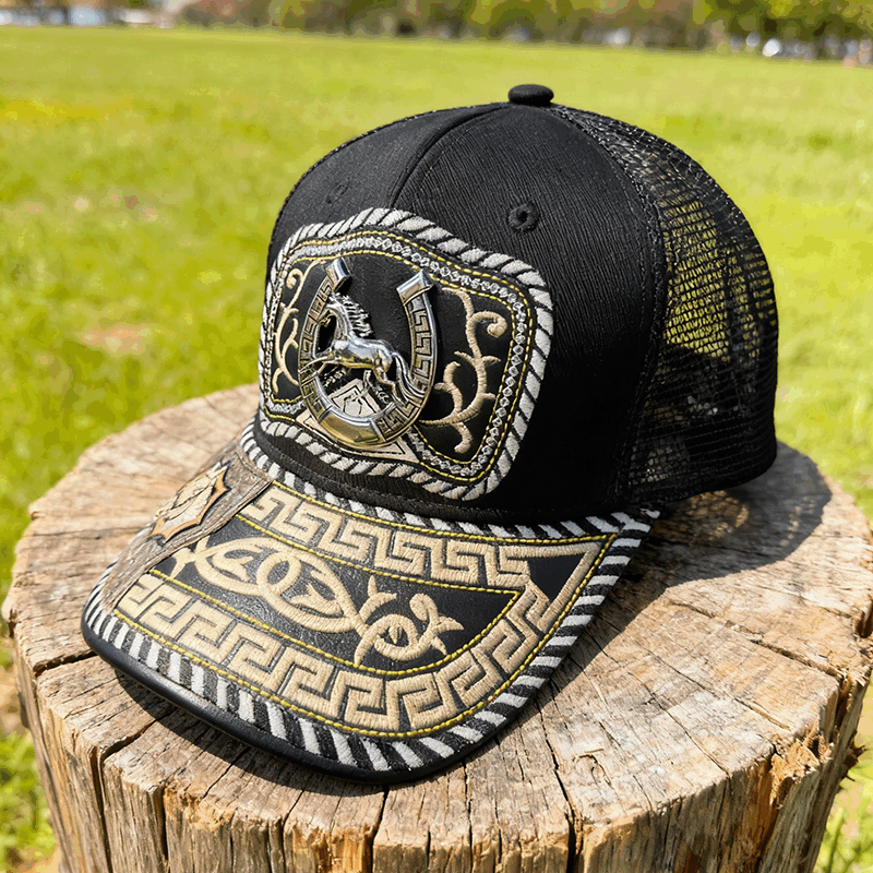 M- Black embroidered faux horsehair Trucker Hat
