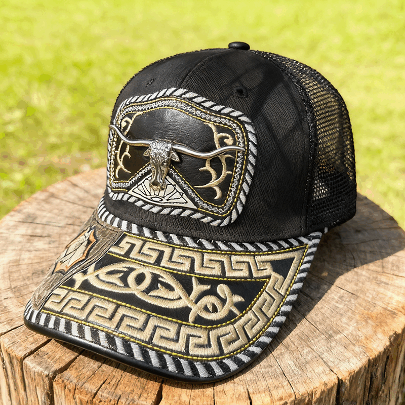 M- Black embroidered faux horsehair Trucker Hat