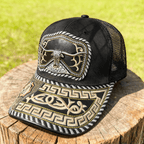 M- Black embroidered faux horsehair Trucker Hat