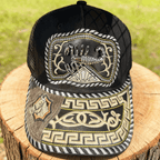 M- Black embroidered faux horsehair Trucker Hat