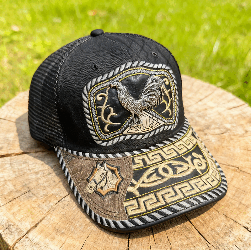 M- Black embroidered faux horsehair Trucker Hat