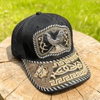 M- Black embroidered faux horsehair Trucker Hat