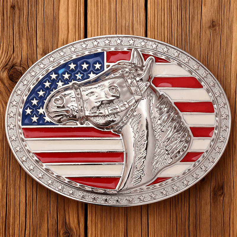 P-TOPACC American Flag Horse Belt Buckle