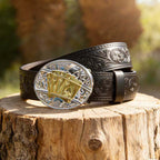 T-Black Leather Belt with Two-tone Strap Holder Buckle