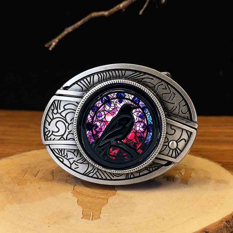 Western dog breed belt buckle with detachable mini knife and engraved antique silver frame