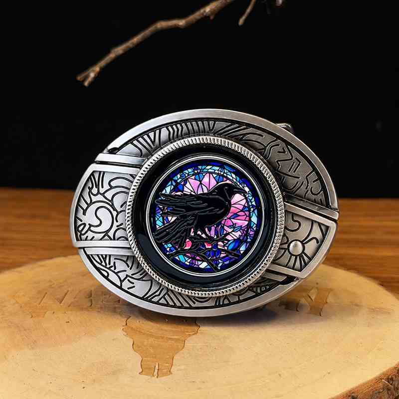 Western dog breed belt buckle with detachable mini knife and engraved antique silver frame