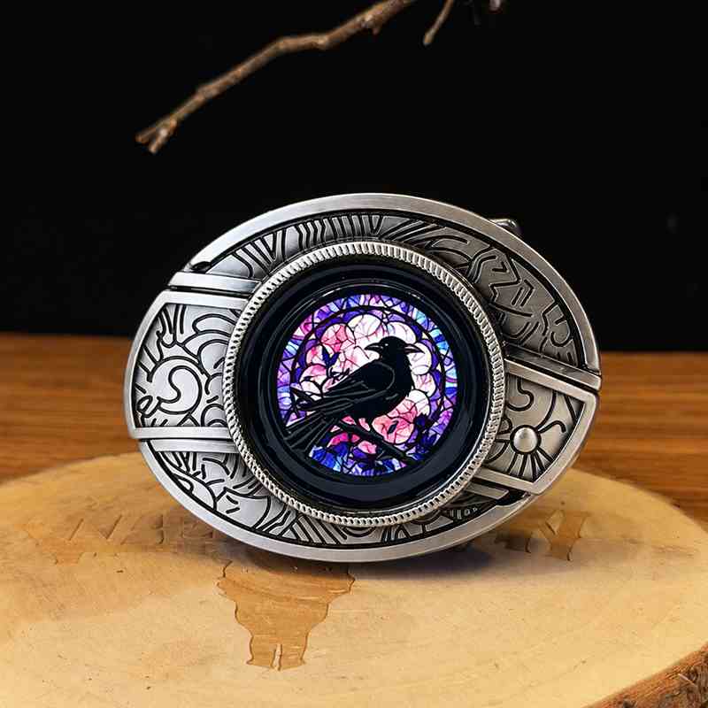 Western dog breed belt buckle with detachable mini knife and engraved antique silver frame