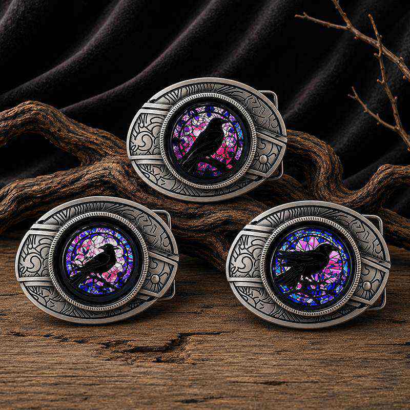 Western dog breed belt buckle with detachable mini knife and engraved antique silver frame