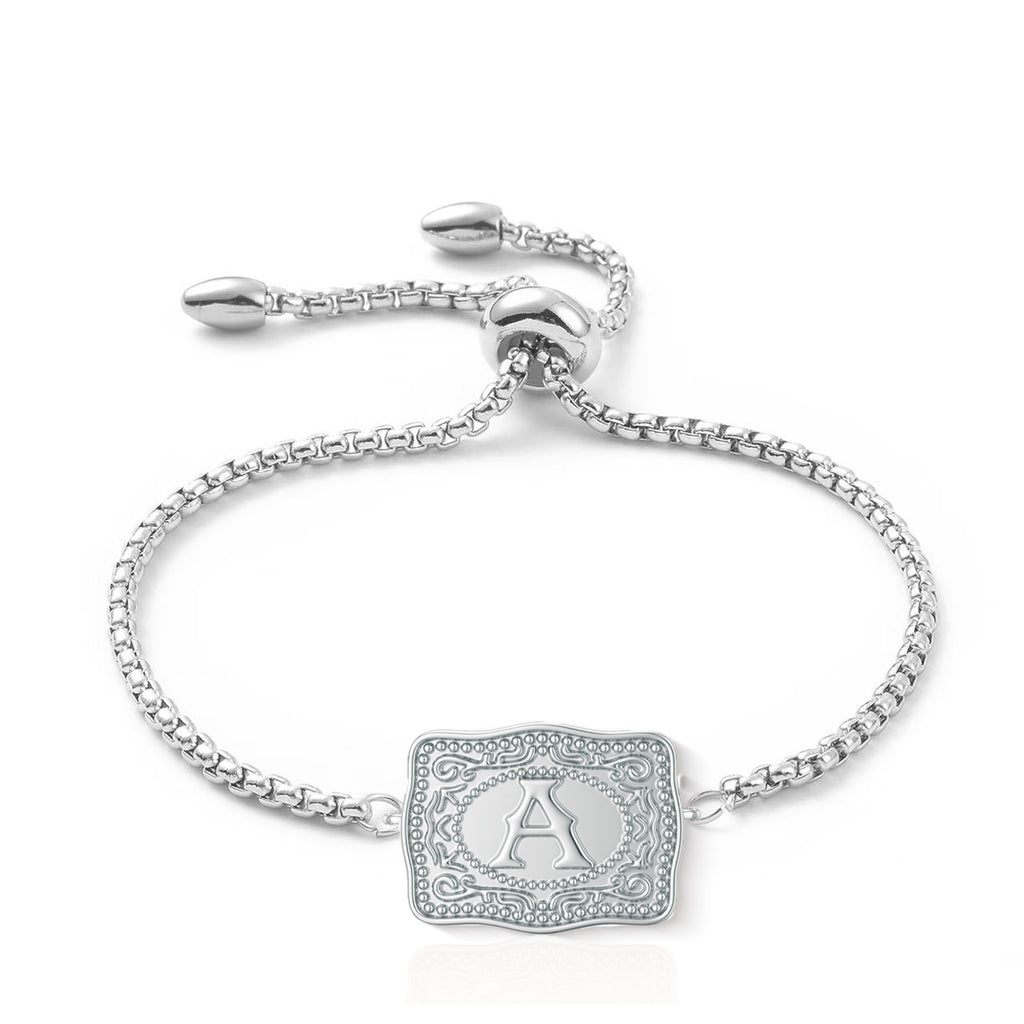 Western Cowboy Letter Bracelet Unisex Silver Stainless Steel