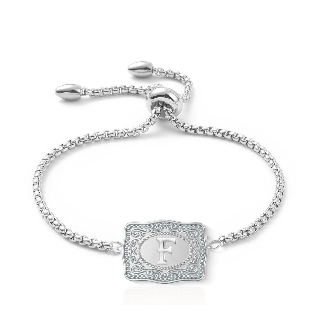 Western Cowboy Letter Bracelet Unisex Silver Stainless Steel