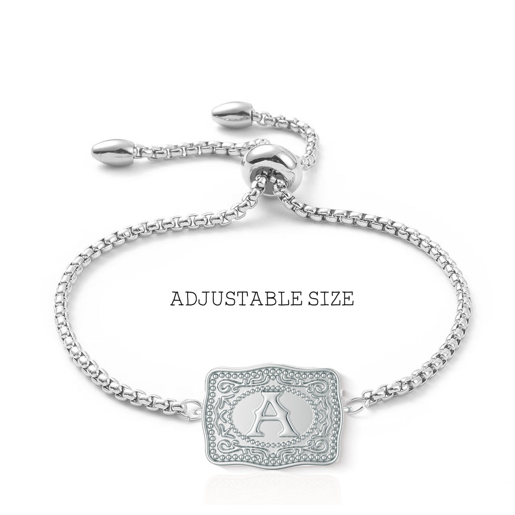 Western Cowboy Letter Bracelet Unisex Silver Stainless Steel