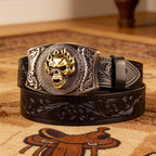 T-Western Black Leather Patterned Tool Belt - Square with Holder Buckle