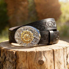 T-Black Leather Belt with Two-tone Strap Holder Buckle