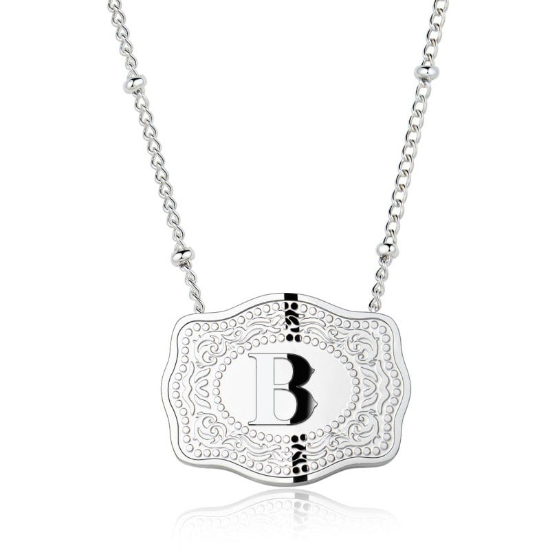 TOPACC Western Cowboy Letter Pendant Necklace Silver Unisex